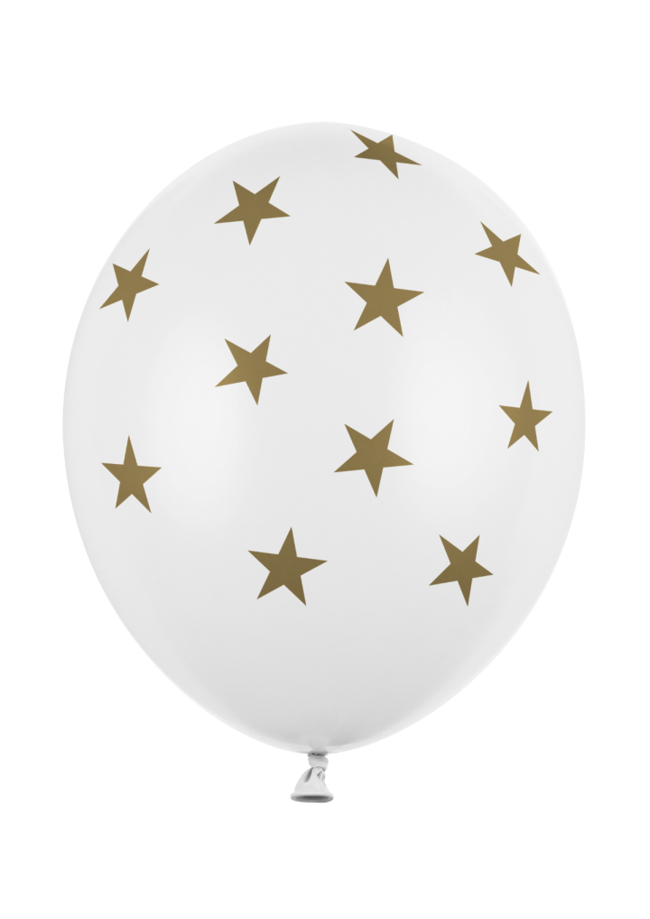 Balon lateksowy biały w złote gwiazdki 